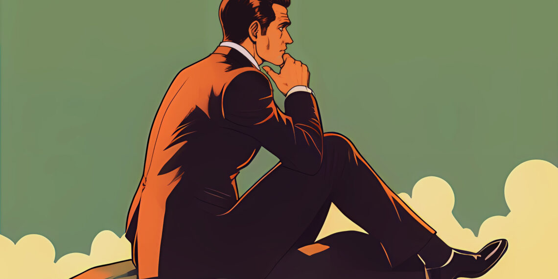 Ein Mann sitzt auf einem Stein und denkt nach