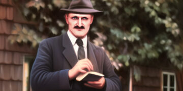 Alois Irlmaier hält ein Buch in der Hand