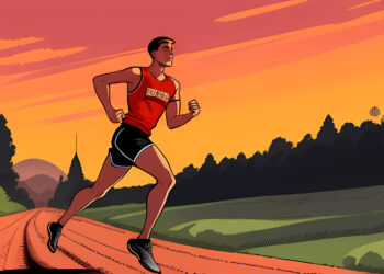 Ein Mann in Sportkleidung läuft einen ländlichen Weg entlang