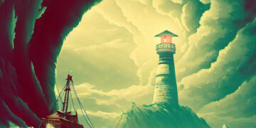 Wolken türmen sich über einen Leuchtturm auf