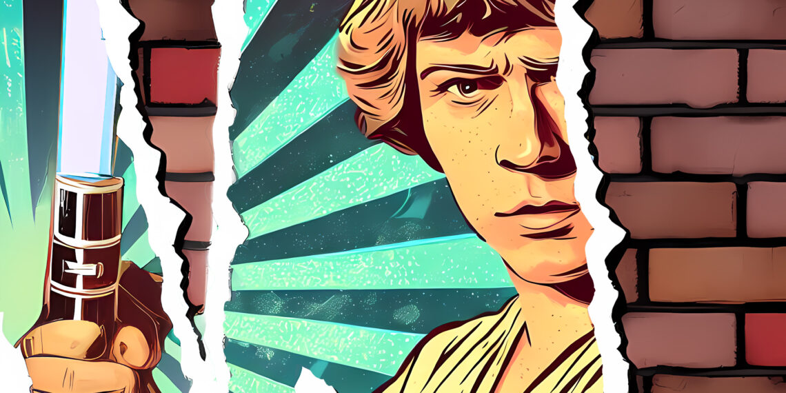 Ein halb abgerissenes Poster von Luke Skylewalker