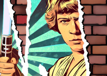 Ein halb abgerissenes Poster von Luke Skylewalker