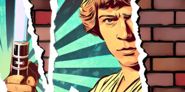 Ein halb abgerissenes Poster von Luke Skylewalker