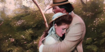 Ein romantisches Bild aus dem Film Die Damen aus Boston (1984) in dem Basil Ransome Verena Tarrant in den Arm nimmt