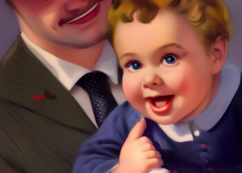 Ein Vater hält ein lachendes Kleindkind im Arm