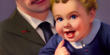 Ein Vater hält ein lachendes Kleindkind im Arm