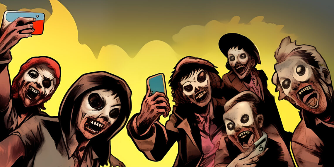 Selfy von Zombies mit Smartphones in der Hand