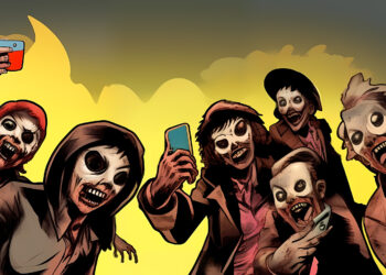 Selfy von Zombies mit Smartphones in der Hand