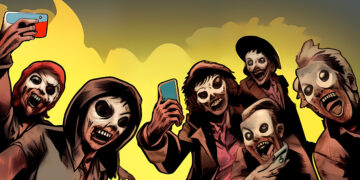 Selfy von Zombies mit Smartphones in der Hand