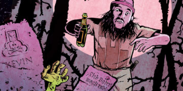 Outdoor Illner mit Bierflasche erschrickt, weil aus gräbern Zombies kriechen