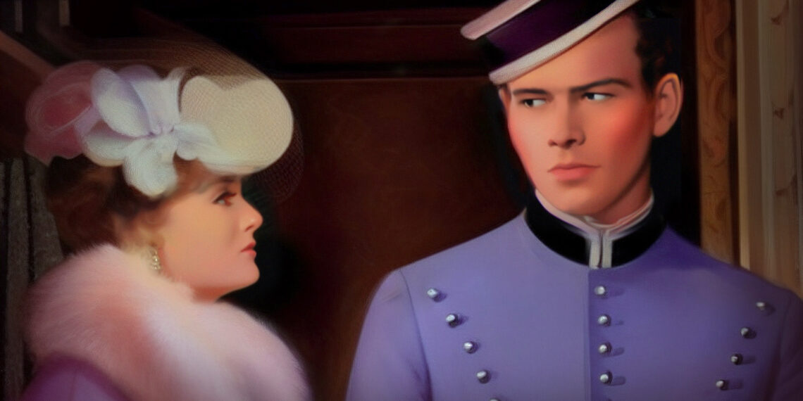 Felix Krull als Hotelpage und eine reiche Dame die ihn anblickt