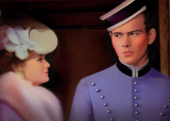 Felix Krull als Hotelpage und eine reiche Dame die ihn anblickt